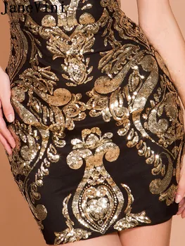 JaneVini Altın Pullu Kolsuz Resmi Elbiseler Kadın Parti Gece Kokteyl Elbiseleri Düğün için 2020 Seksi Siyah Kısa Mini Abiye 5