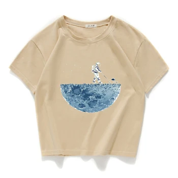 temizleme ay uzay 2021 Komik kırpma üst rahat %100 % pamuk kısa T Shirt kadın Camisetas Verano Mujer kadın kıyafetleri harajuku 5