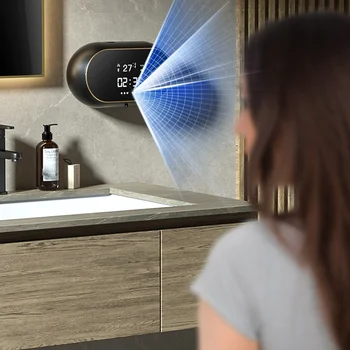 USB Şarj Edilebilir Sıvı köpük sabun sabunluğu s Duvara monte Zaman Sıcaklık Göstergesi Su Geçirmez Otomatik Sabunluk Banyo 5